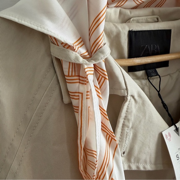 Zara Beige Long Scarf Double-Breasted Trench Coat with Scarf NWT 4749/706 Sz S - Picture 7 of 12